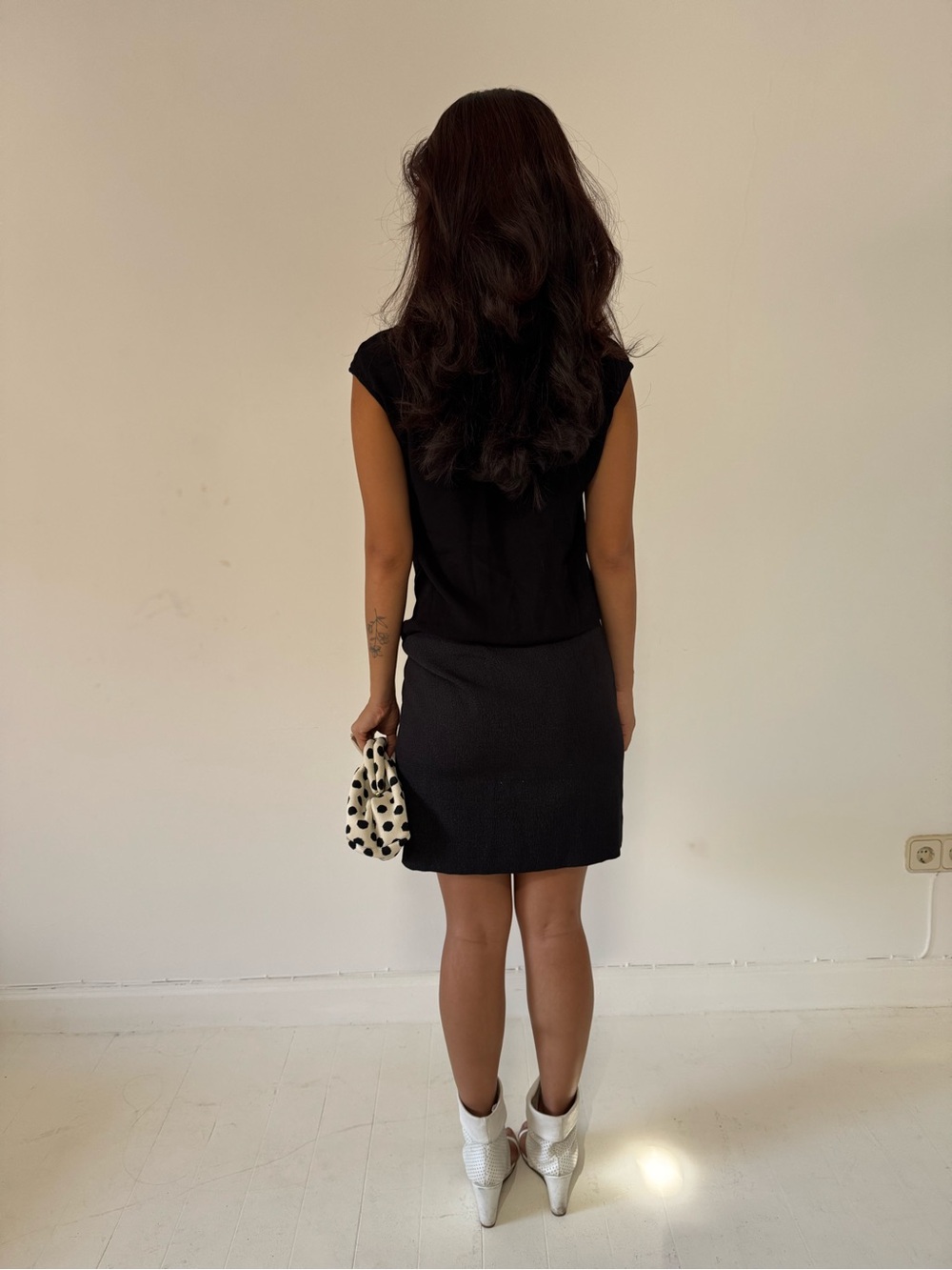 Cop.Copine Black Cap-Sleeve Mini Dress with Shiny Pocket - Picture 3 of 5